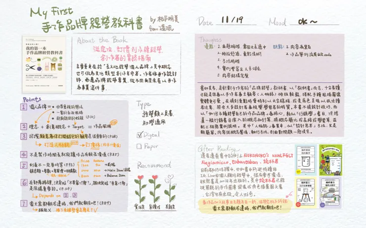 一張筆記記錄 <我的第一本手作引牌經營教科書>.       加尼一起／製