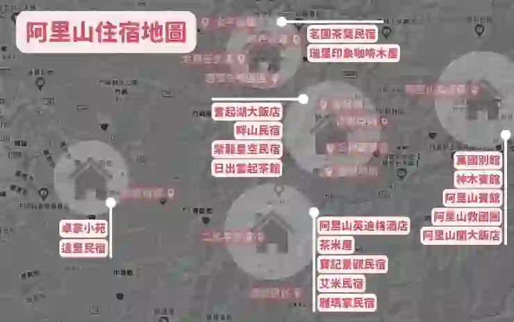 阿里山住宿分為「森林遊樂區內住宿」、「森林遊樂區周邊住宿」,若想要到阿里山賞櫻、看日出、看雲海的朋友,因為阿里山距離嘉義市區大約要2小時左右車程,這裡較建議第一天就殺到阿里山上住一晚。