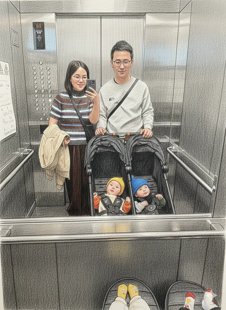 出門拜年的一家四口