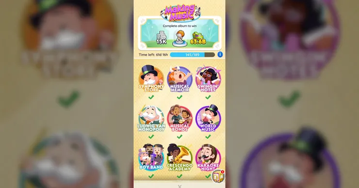 貼紙蒐集系統，單冊蒐集完成、整季蒐集完成皆有對應獎勵