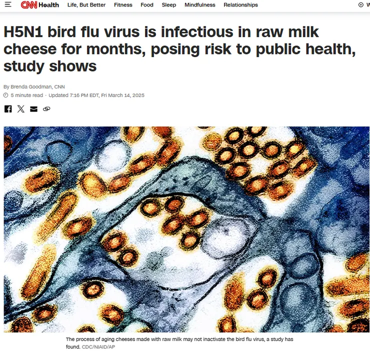 圖片及新聞英文原文出處https://edition.cnn.com/2025/03/14/health/h5n1-bird-flu-raw-cheese/index.html