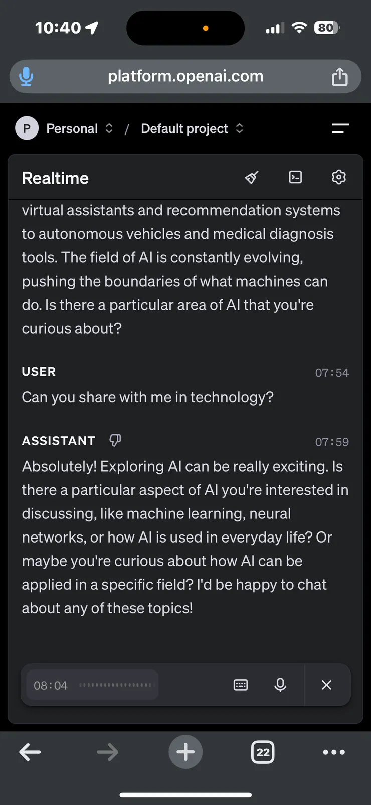 gpt-4o-mini 真的不太貴，連續對話8分鐘(實際計費單位是token數量)，用不到0.05美金