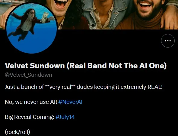 圖二、The Velvet Sundown 其中一個推特封面，表示未使用AI進行創作