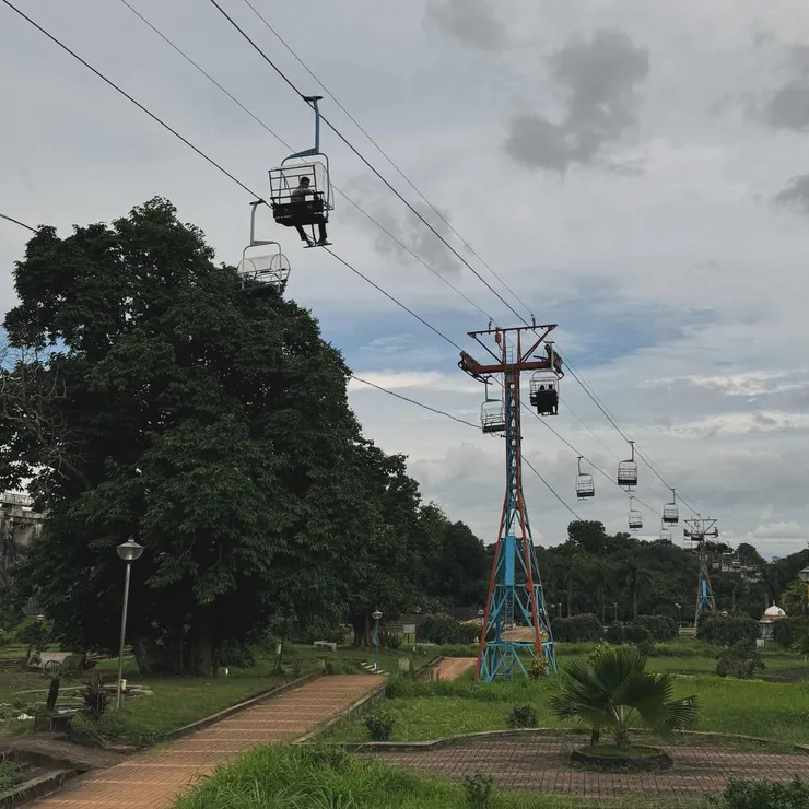 從水庫區的花園仰望纜車