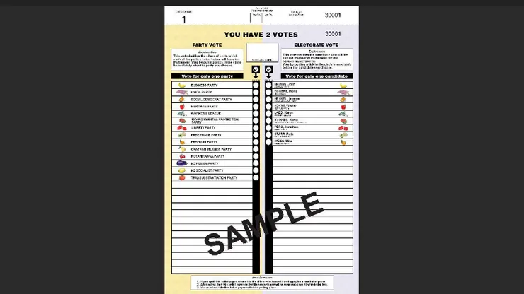 選票長這樣,左邊政黨票,右邊國會議員票