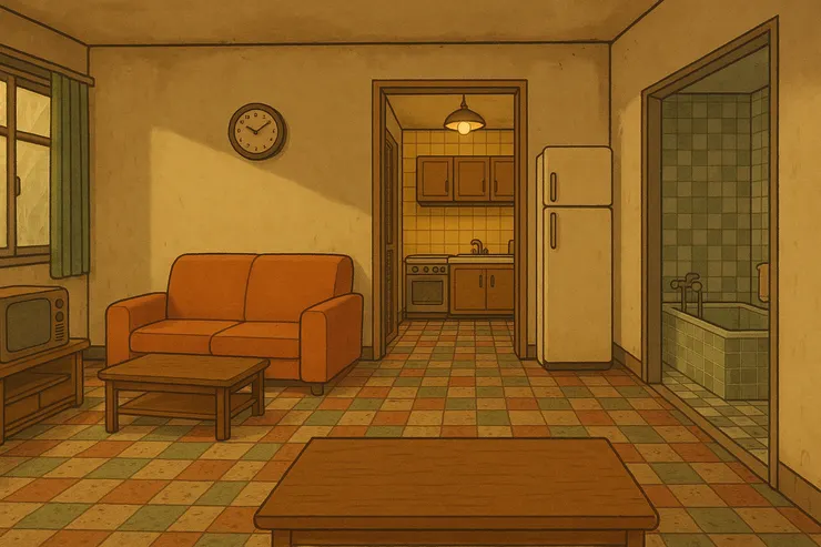 色彩斑駁的磁磚地板、貼滿馬賽克的泥造浴缸......