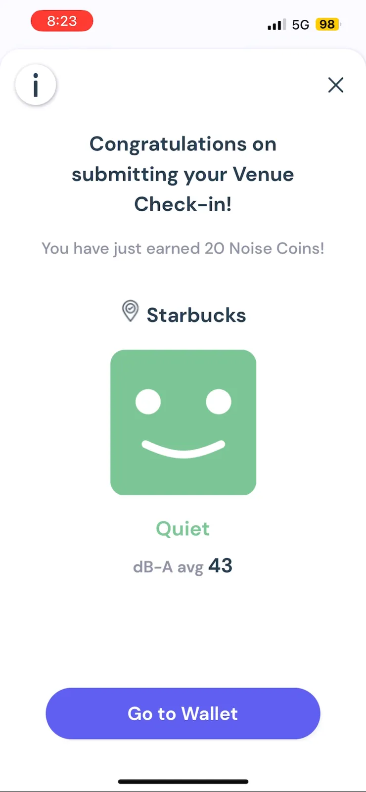 打卡完成獲得獎勵，不用一分鐘時間景點打卡獎勵為20個積分，相當於環境聲音採集30分鐘。