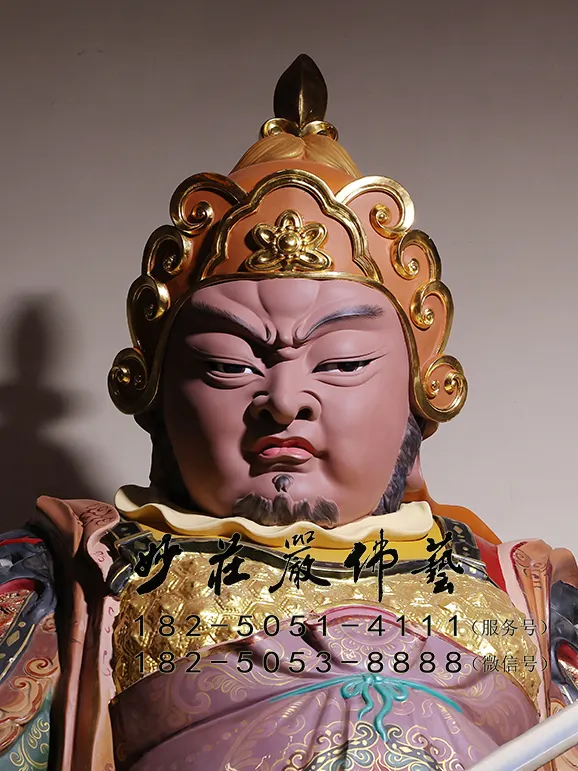 銅雕王將軍彩繪神像正面近照實拍圖