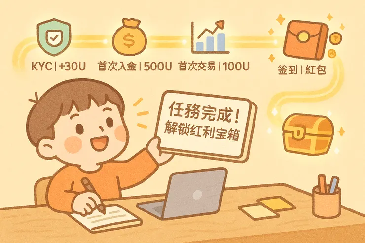 完成 KYC、入金、交易等任務，解鎖 Gate.io 新手紅利寶箱，最高可領超過 10,000U