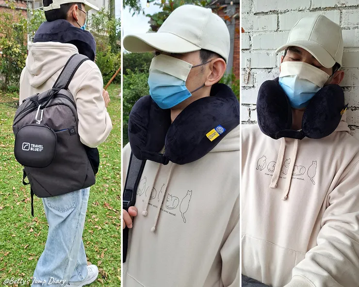 ▲【Travel Blue 藍旅】寧靜頸枕同色套組-黑色/圖片來源：Betty's Jump Diary