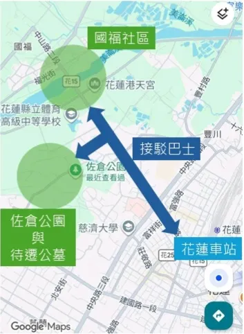 城市外圍停車場加公車概念圖 / 資料來源:林鴻鈞@並木居,底圖是Google Maps手機截圖