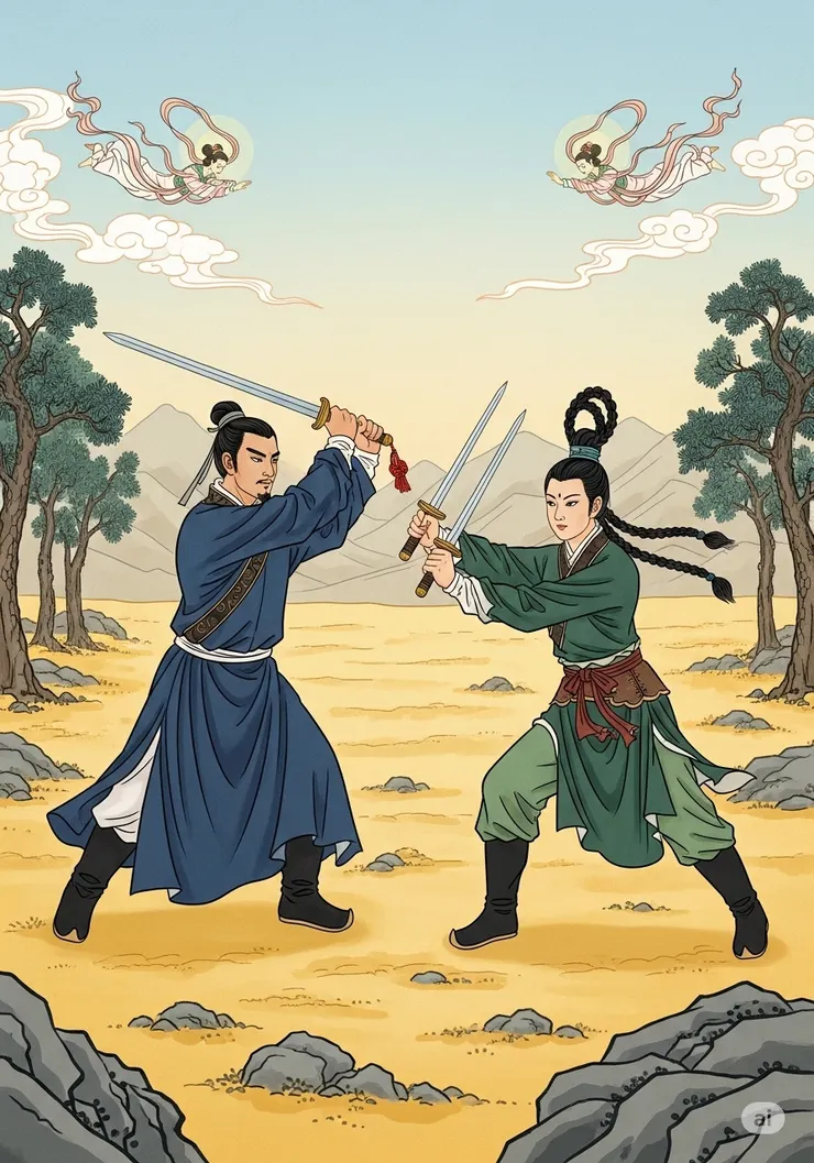 有一天，李慕白的朋友向他建議，如果能打敗俞秀蓮，就能向她提親。李慕白聽信朋友的話，與俞秀蓮比武。