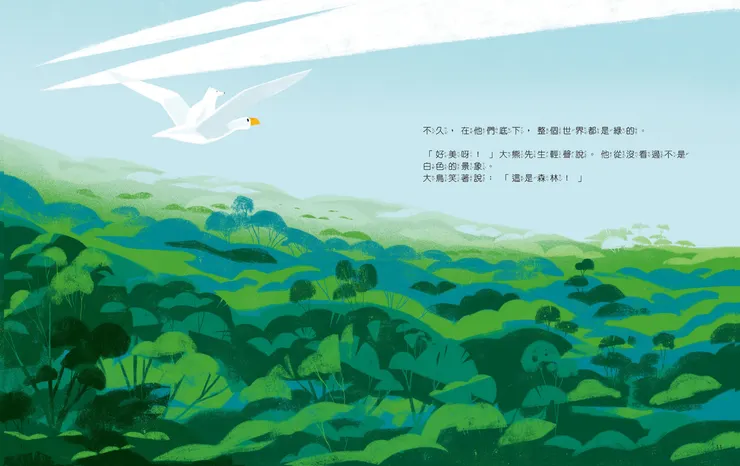 大熊先生因為一片奇特的彩羽,開始他的旅途。