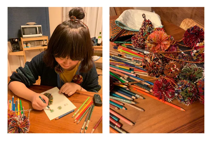 cincin在祕魯時受pompom絨球交織的色彩啟發，有了新的玩顏色方式。