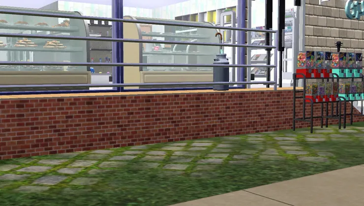 店前面的地面/路鋪了大石磚，我這樣設計因為不想客人要腳踩滿草進店，大家都不舒服。