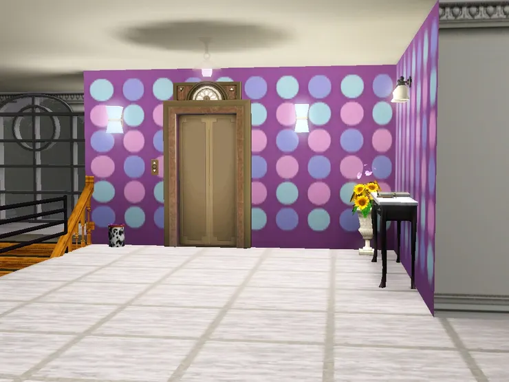 紫色很搶眼的電梯大堂！