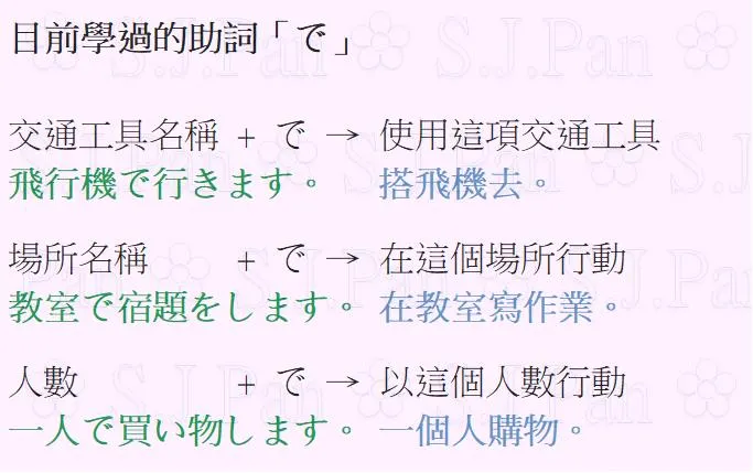 助詞「で」還有其他的意思,請先記住這幾個。