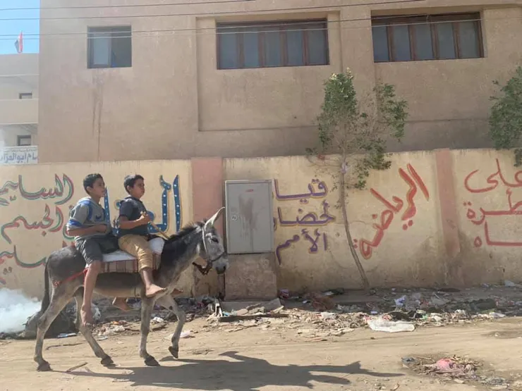 小孩、騎驢、垃圾