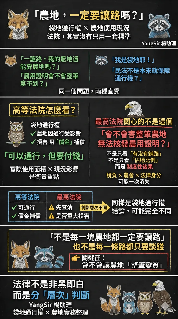 農地與袋地通行權衝突下，法院的考量標準