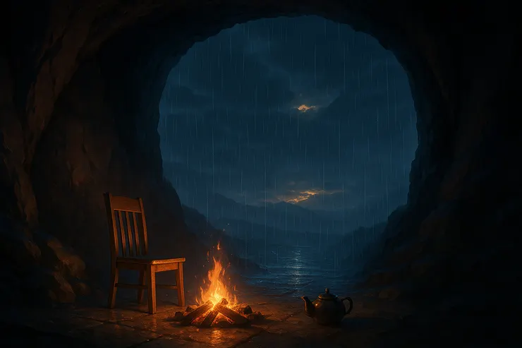 「這裡有一盞火、一張椅子。 如果你願意留下， 這場長雨，就算等到了晴天。」