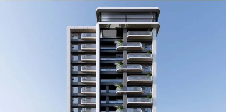 陽台律動及跳層，使建築物更加的活潑。陽台綠化為示意圖，最終以現場實際施工為主。