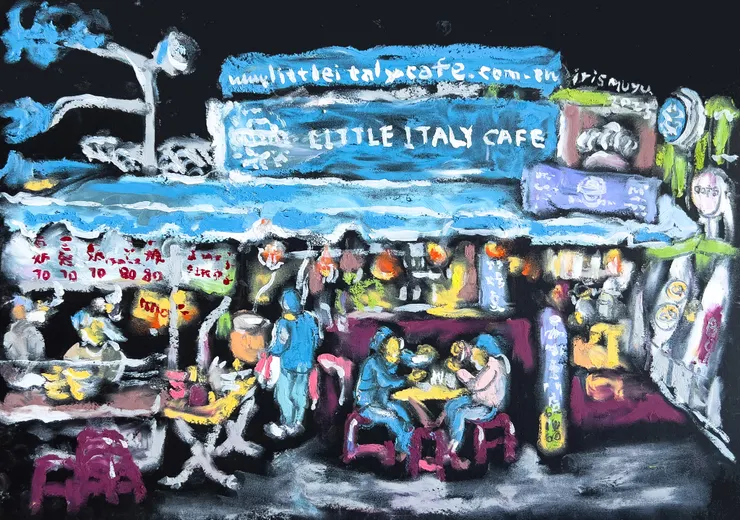 台灣的小義大利 ，原是日景， 用黑紙立馬變夜景