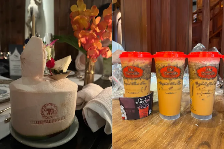 左：藍象也有椰子 / 右：30%, 70%, 100%甜度的手標牌泰奶