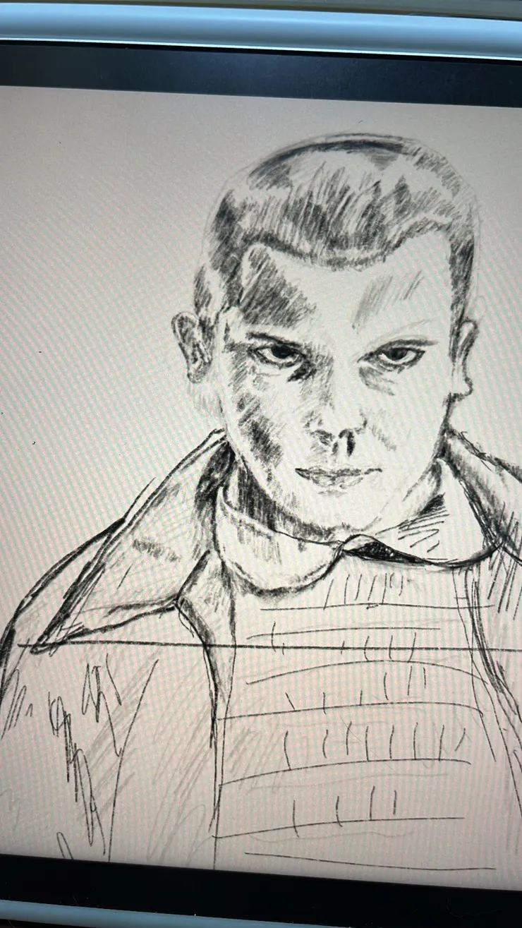 劇中主角之一eleven,還沒畫完,我同事以為我在畫猴子,太沒禮貌了。