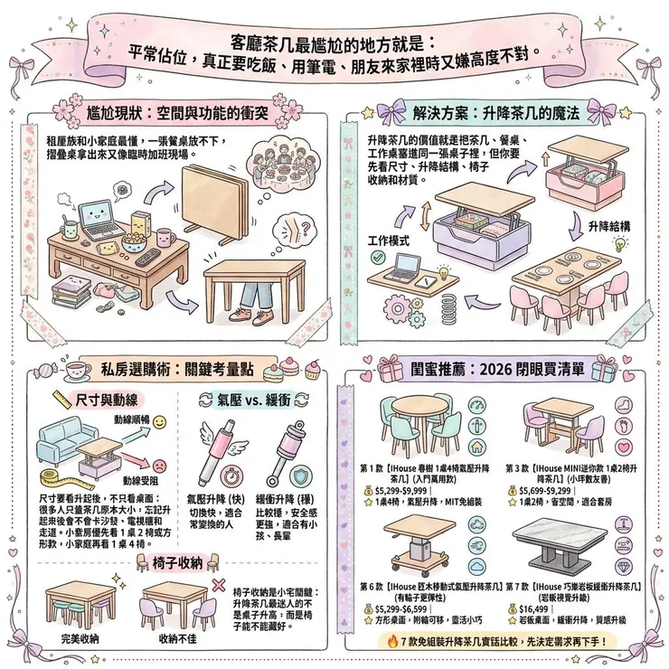 【升降茶几推薦】小客廳吃飯辦公都卡卡 🛋️ 2026 Dcard 熱議 7 款免組裝一桌多用實比