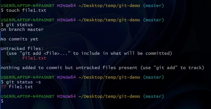 系統提示file1.txt未被加入追蹤