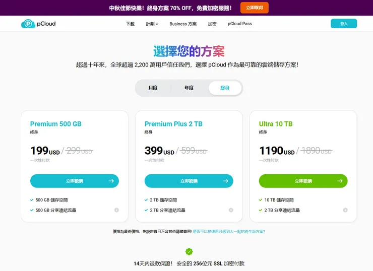 pCloud 平時優惠方案