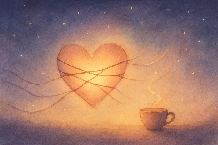 內耗、自我療癒之插圖示意圖。〈本插圖示意圖由AI協助生成。〉