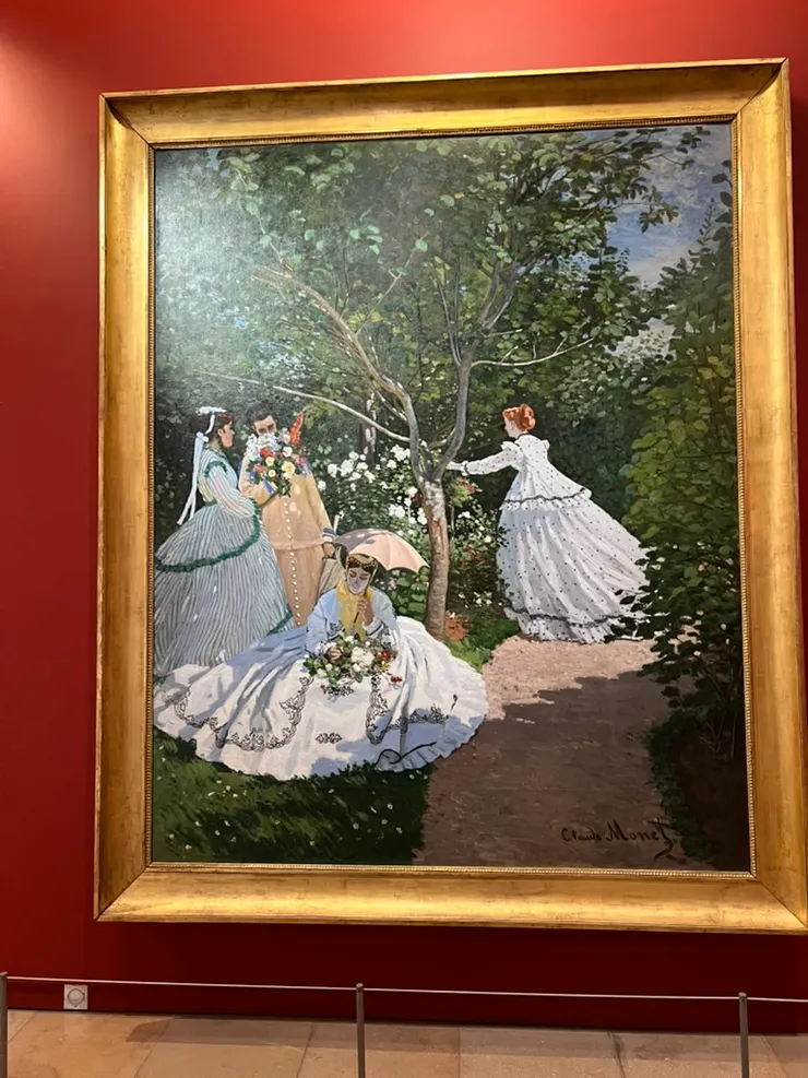 這張莫內的「Femmes au jardin（花園裡的女人）」也是早期的畫作，當時他的樹葉中規中矩，畫得很寫實。