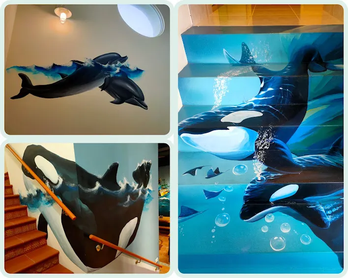 在樓梯轉角遇見海豚和鯨魚！