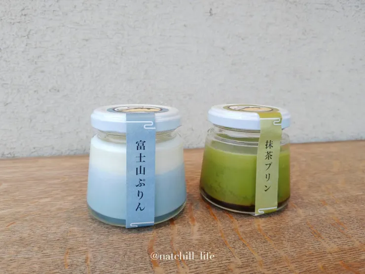 富士山和抹茶布丁