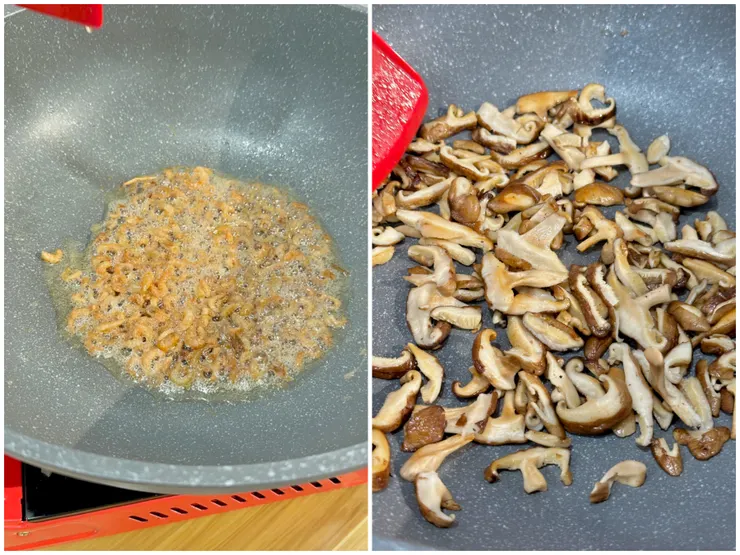 蝦米一定要爆出白色的油,香菇一定要炒到金黃,兩者記得都要加點鹽提味