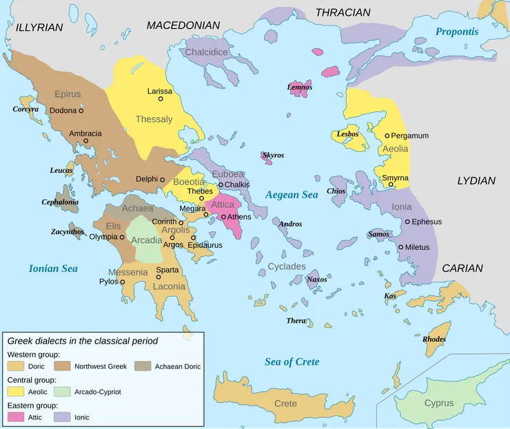 The geographical distribution of Greek dialects at the close of the migration period