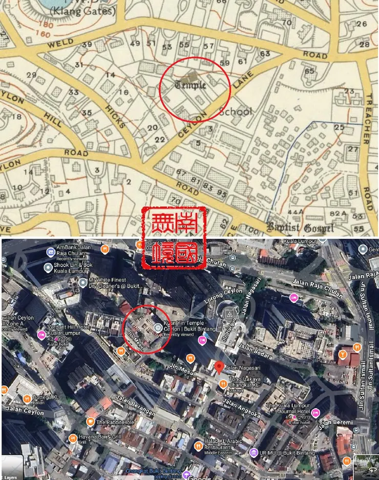 吉隆坡舊地圖和今日衛星地圖對照。-Kuala Lumpur Map,Survey Dept., Federation of Malaya No. 65 - 1957;Google Map 