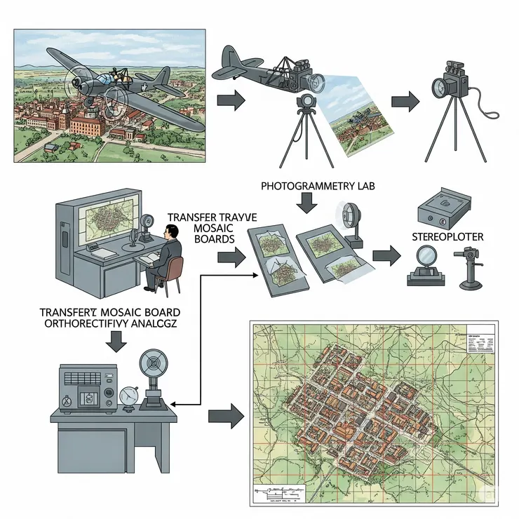 20 世紀中葉起，政府測繪機關大量採用航空攝影，並將航拍影像繪製成正射影像圖的示意圖