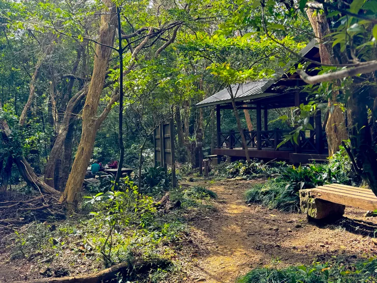 沒想到里龍山的休憩亭腹地好大,有三個水龍頭,數個木桌椅及一個超大遮雨涼亭~