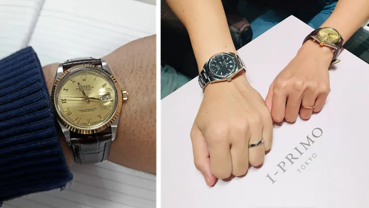 圖:(左)16013配上皮錶帶氣質爆表;(右)半金加皮革的組合女生戴也適合。