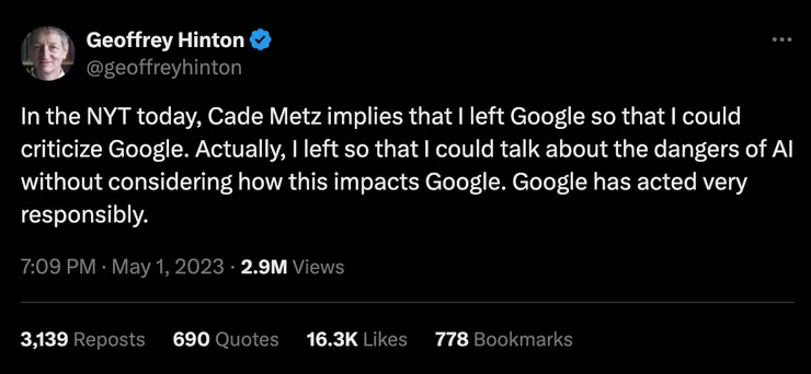 Geoffrey Hinton @X (Twitter) 