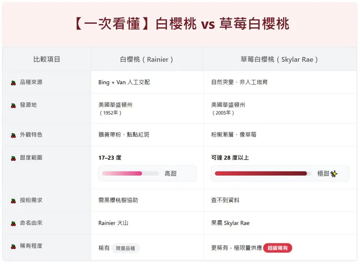 草莓白櫻桃與白櫻桃的比較表