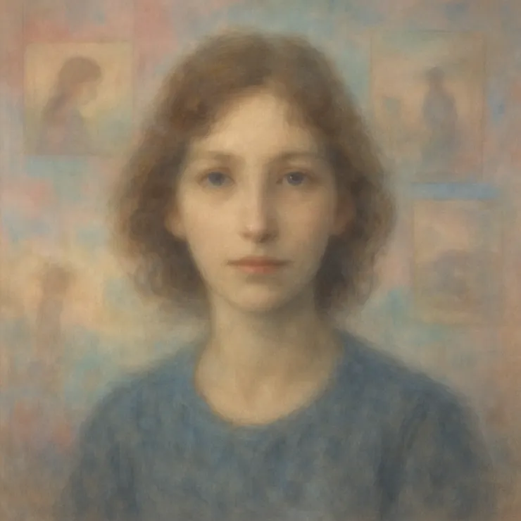 These were not ordinary portraits - they were relics of uncertain memory, painted through grief, longing, or forgotten joy. And this one - faint and trembling with ambiguity - called to her today.