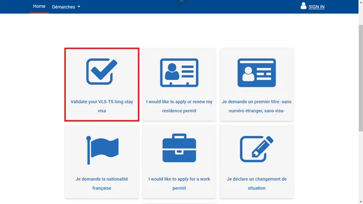 選擇 Validate your VLS-TS Long Stay Visa