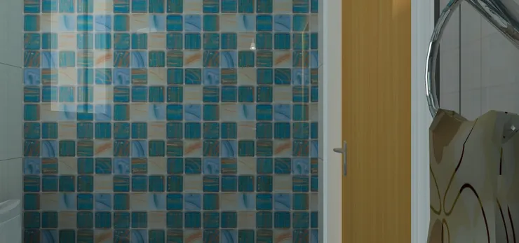 馬桶旁就是一大片磁磚牆。