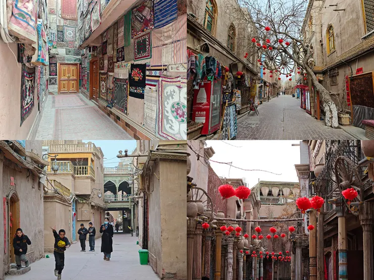 布袋巷(左上)、磨坊巷(左下)、塔哈巷游拍街(右上)、柱子巷(右下)