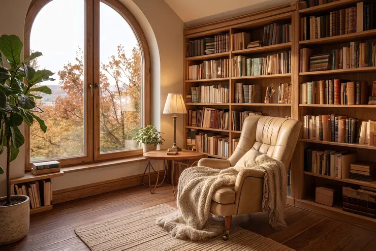英式北歐風的溫馨書架角落室內設計