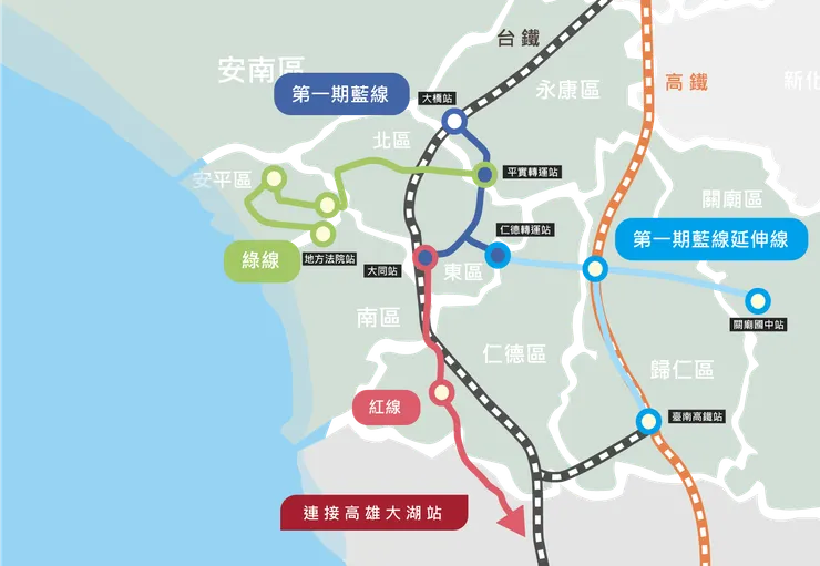 台南捷運路網圖 圖片來源:台南市捷運工程處
