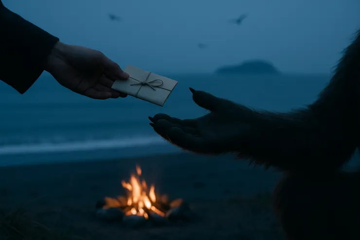 〈交付〉長姊之笑把一小疊話放進我掌心： 「看到影子時，把名字藏好； 問的力，留給下一陣風； 今夜別讓鏡替你排柴。」